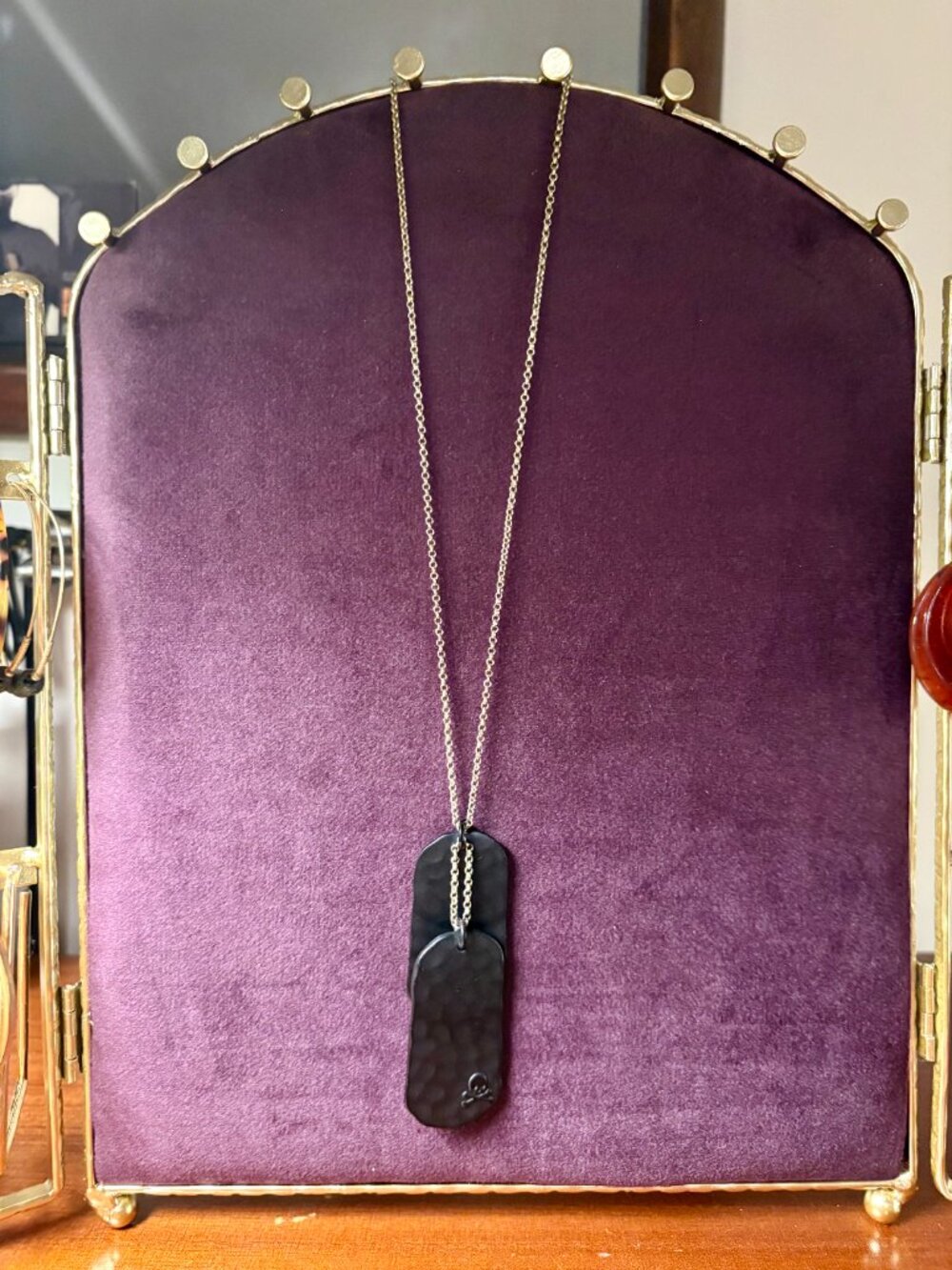 Banana Republic Gold Tone Black Dog Tag Necklace